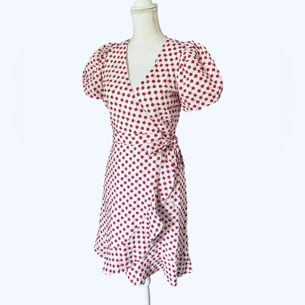 Draper James Red and White Ruffled Wrap Midi Dress
